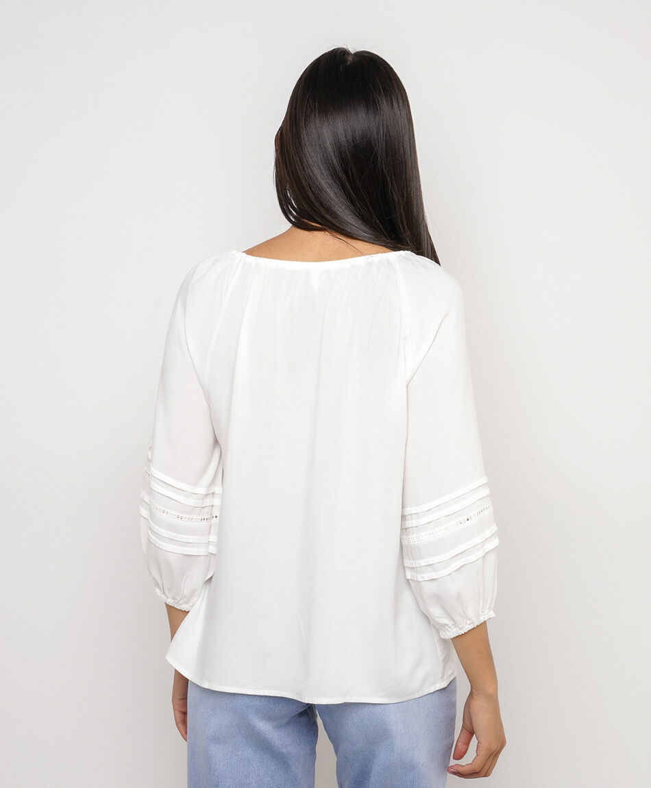 Blusa mujer manga recogida white