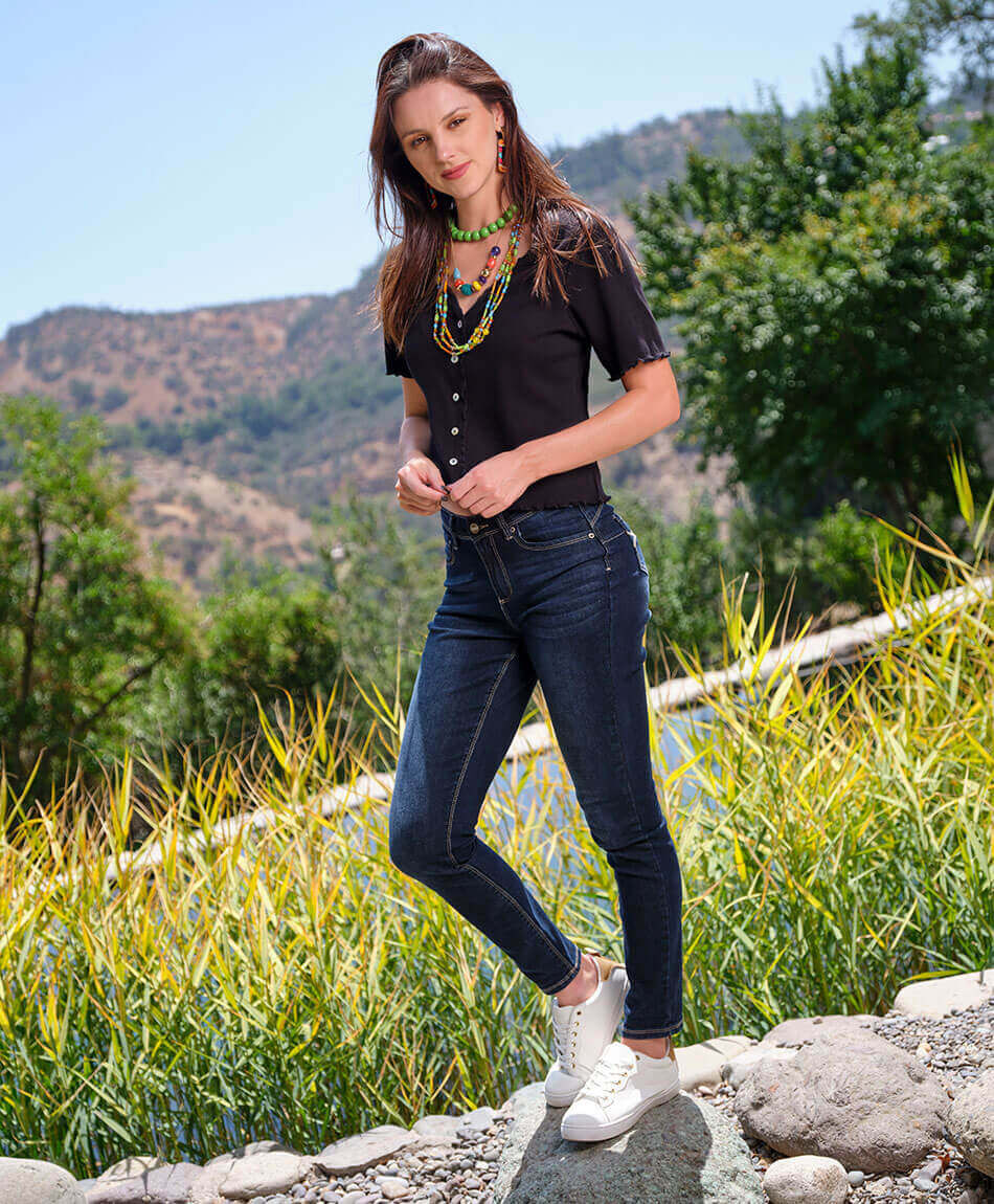 Jeans mujer desgastado &iacute;ndigo skinny fit