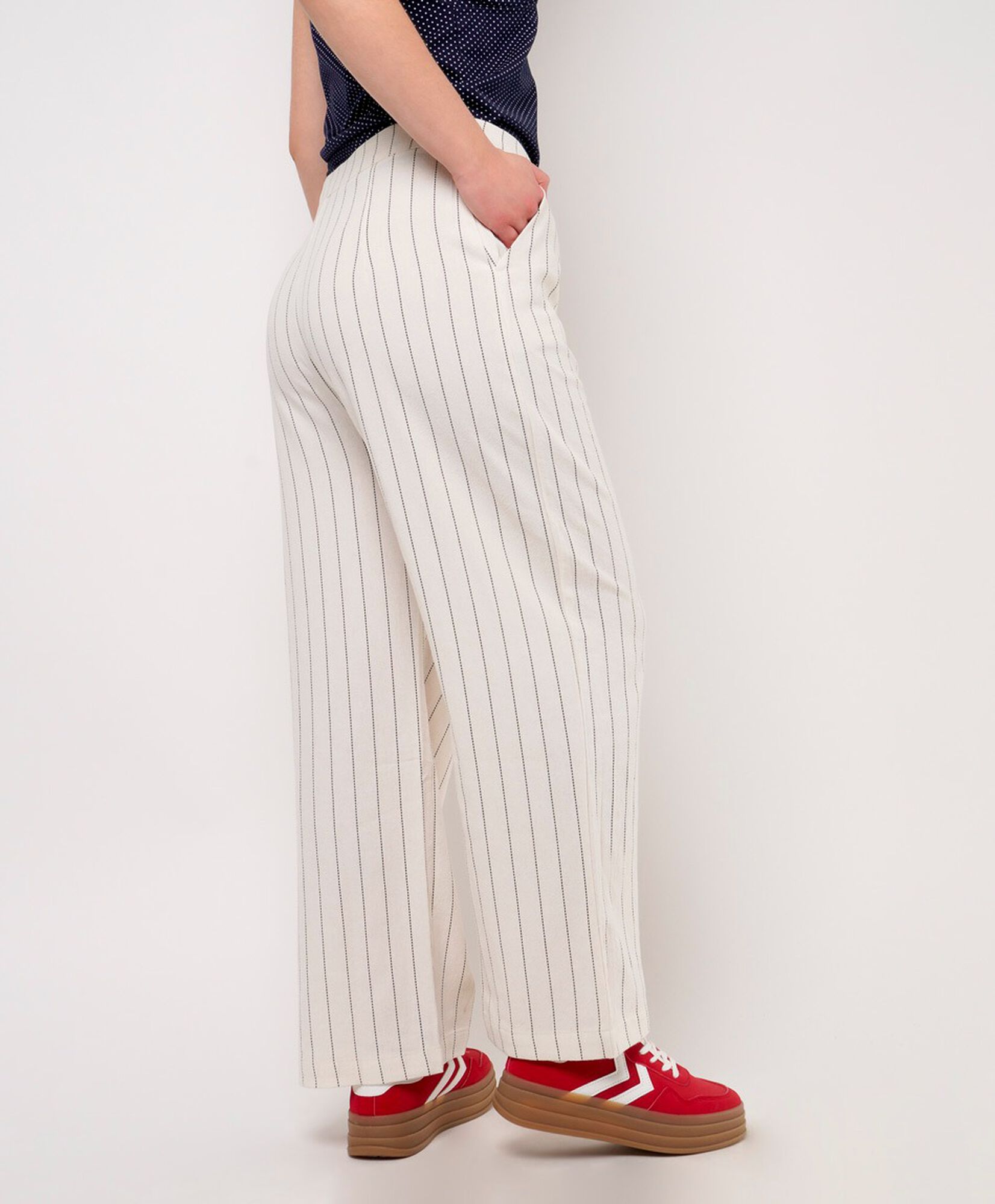 Pantalón mujer rayas liso wide Pantalón mujer rayas liso wide