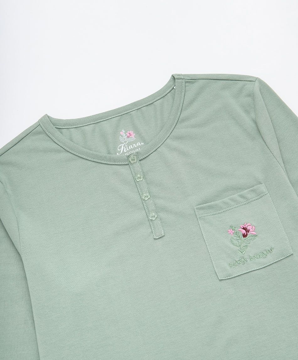 Pijama mujer pantal&oacute;n floreado verde