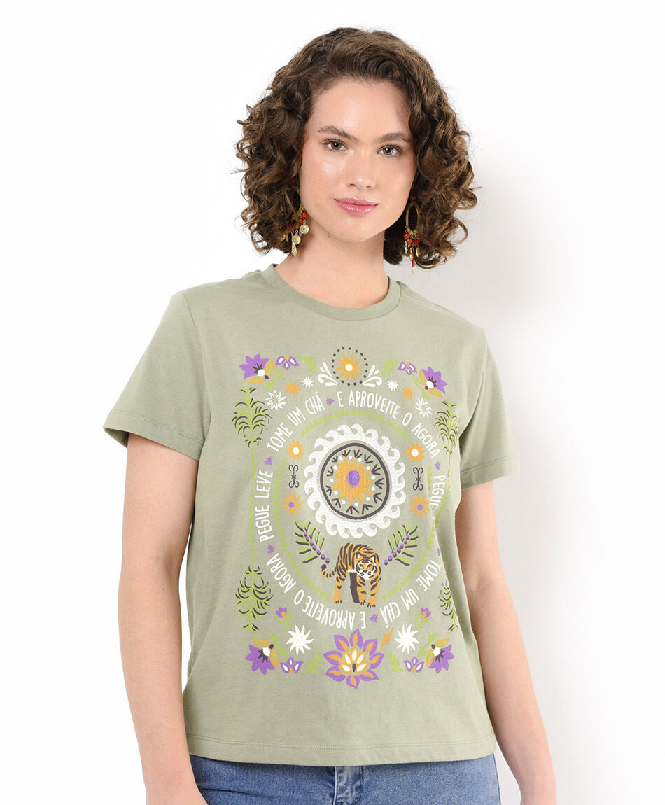 Polera mujer estampado natural