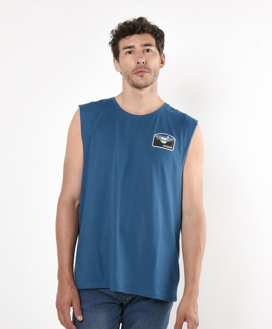 Polera hombre estampado outdoor sin mangas