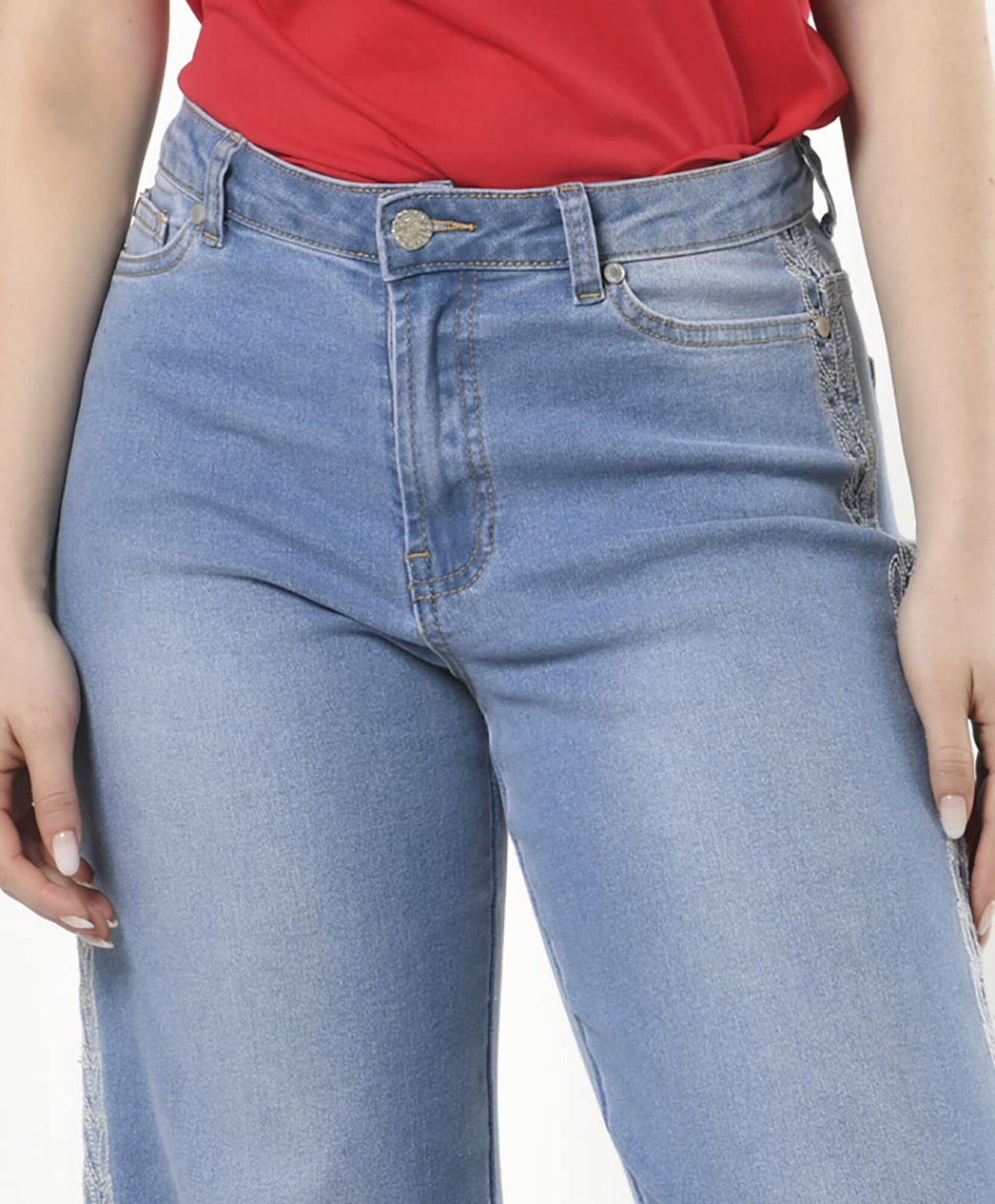 Jeans mujer hojas bordadas wide Jeans mujer hojas bordadas wide
