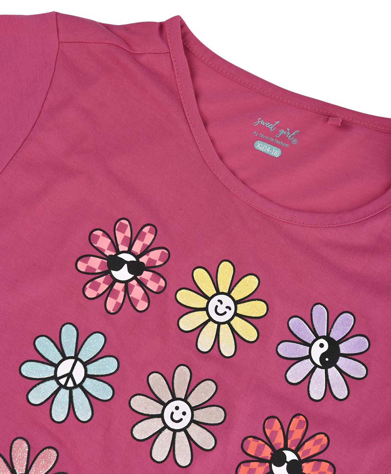 Polera niña flores y brillos Polera niña flores y brillos