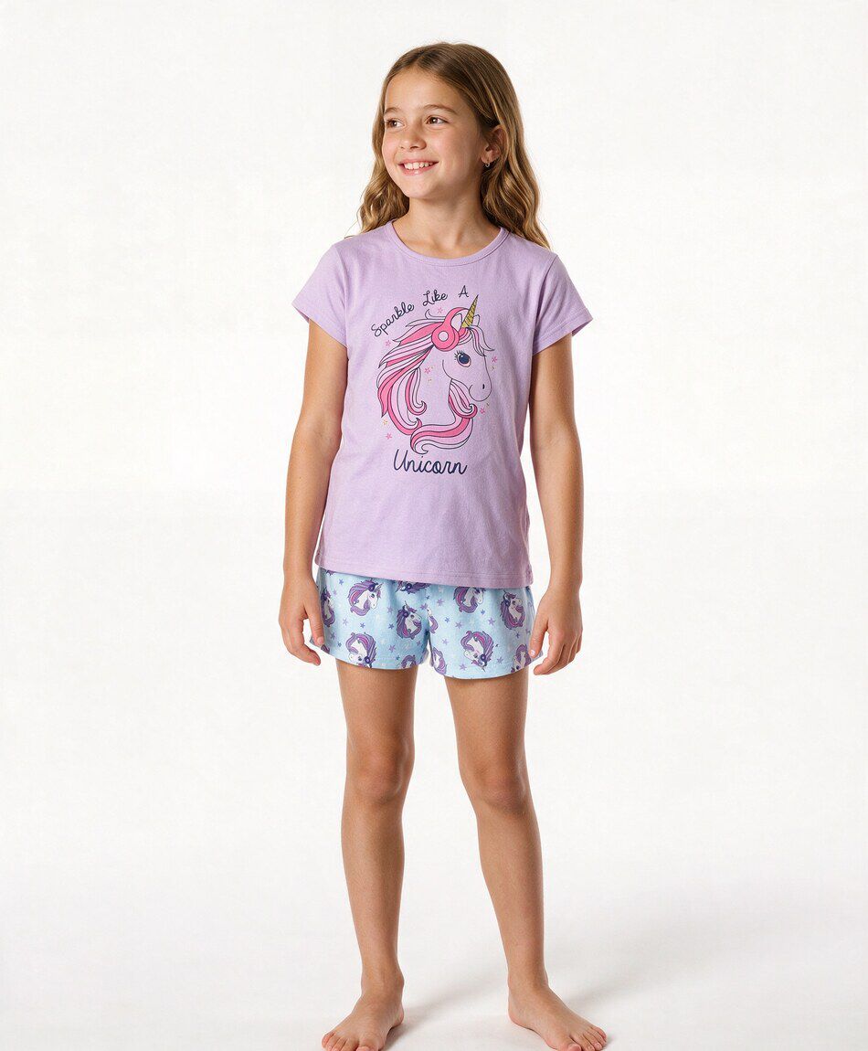 Pijama ni&ntilde;a unicornio short