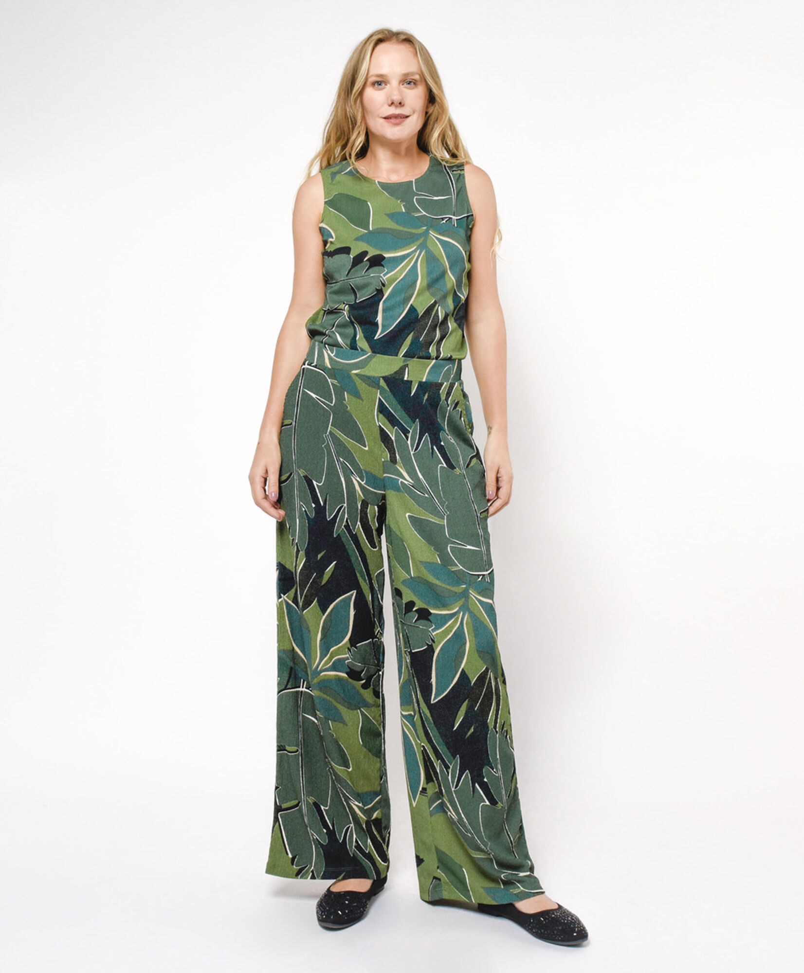 Pantalón mujer hojas palazzo Pantalón mujer hojas palazzo