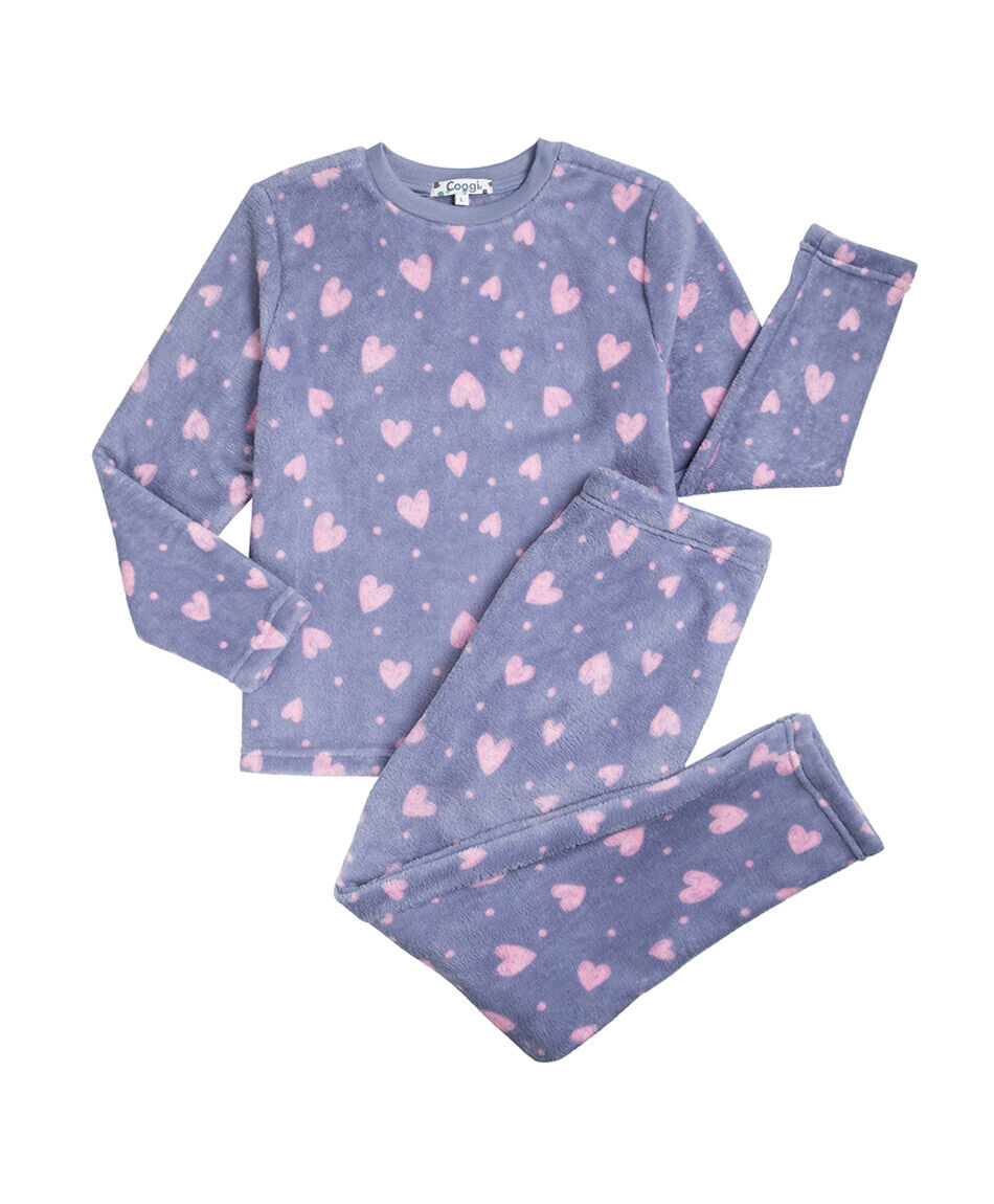 Pijama ni&ntilde;a coral  corazones morado