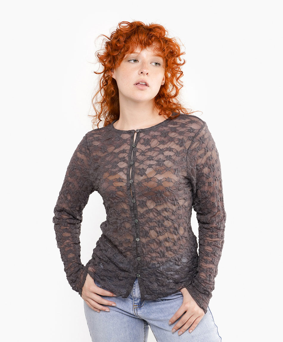 Blusa mujer encaje estrellado flare