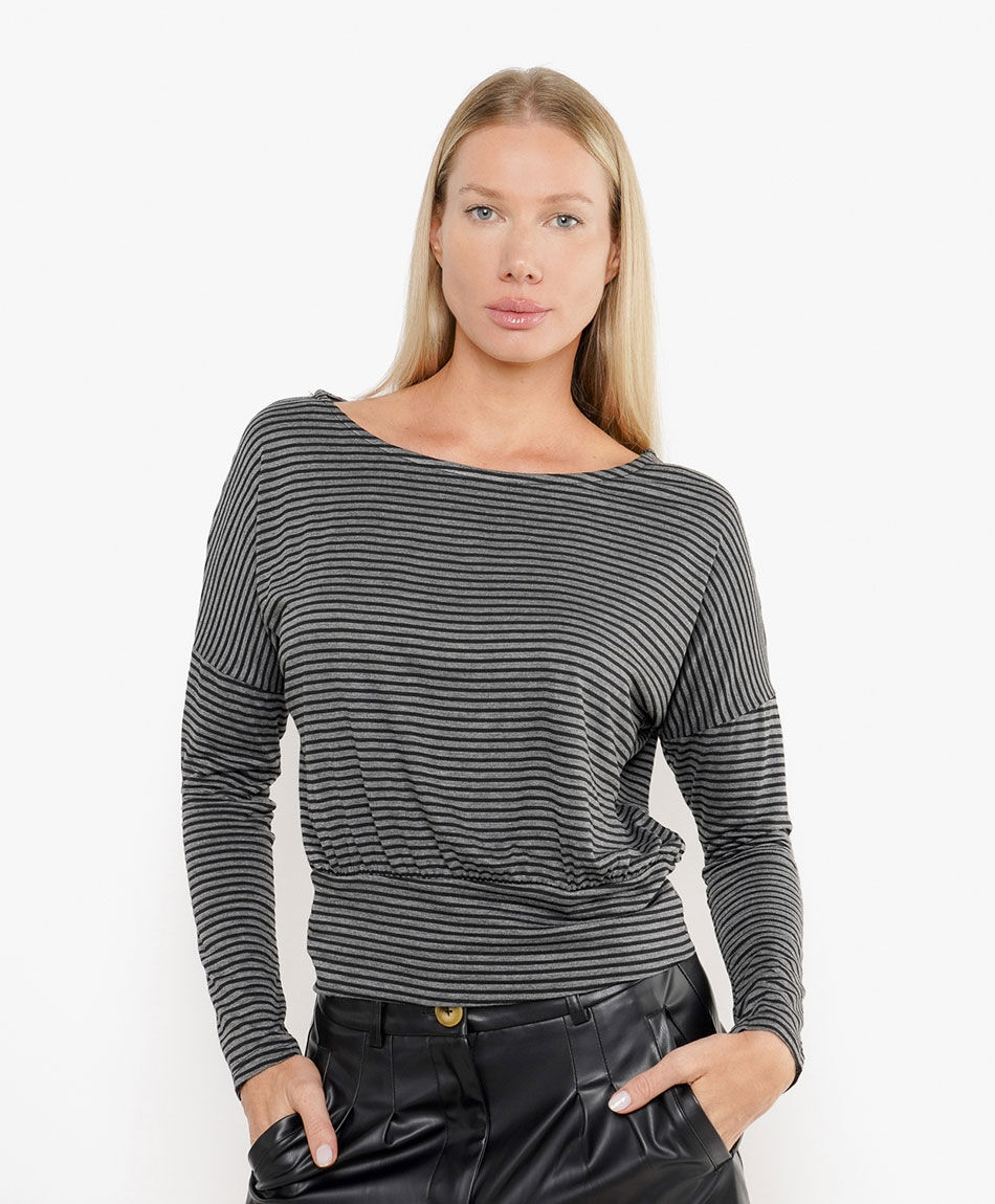 Polera mujer rayas pretina ancha