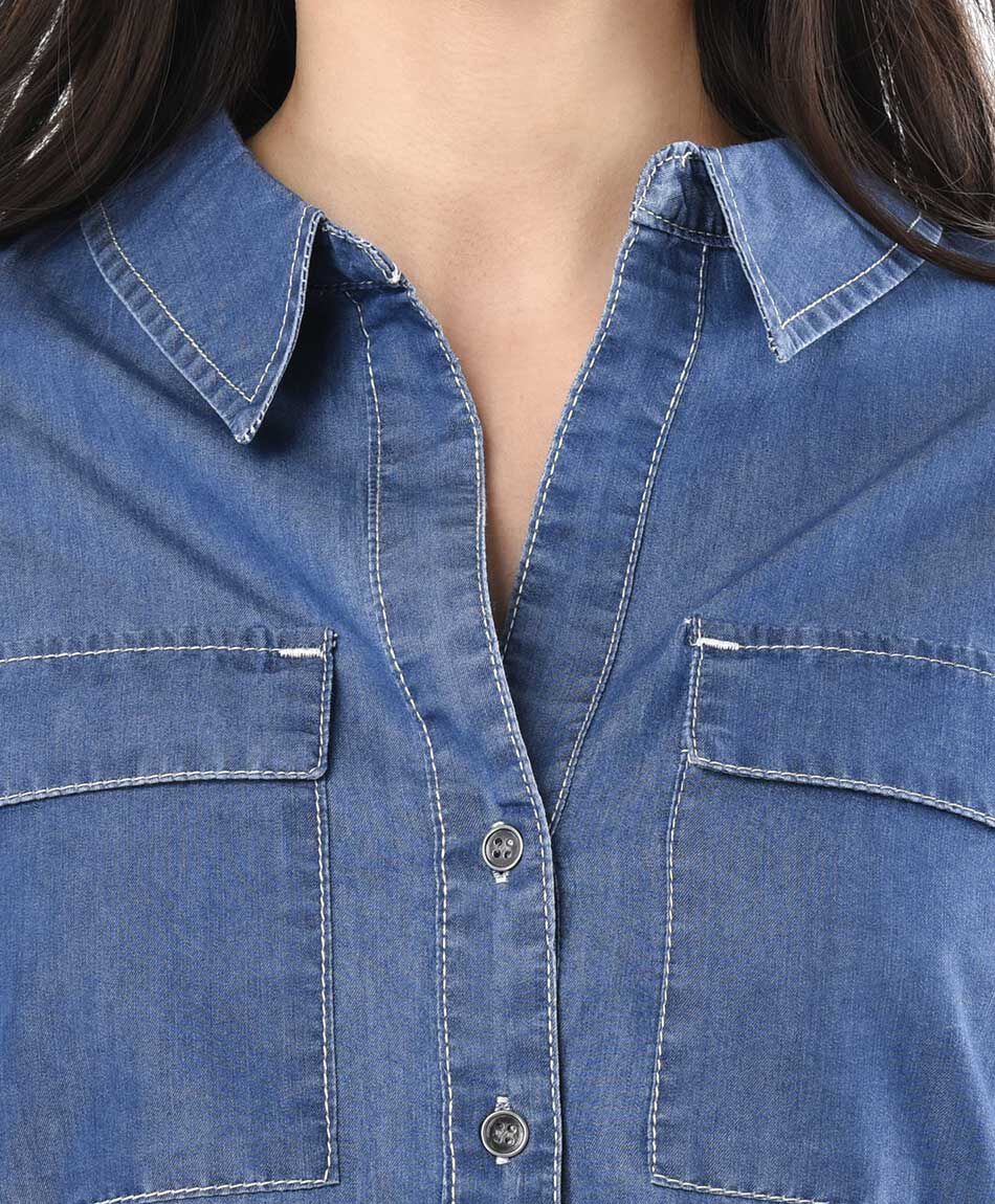 Blusa mujer denim bolsillos