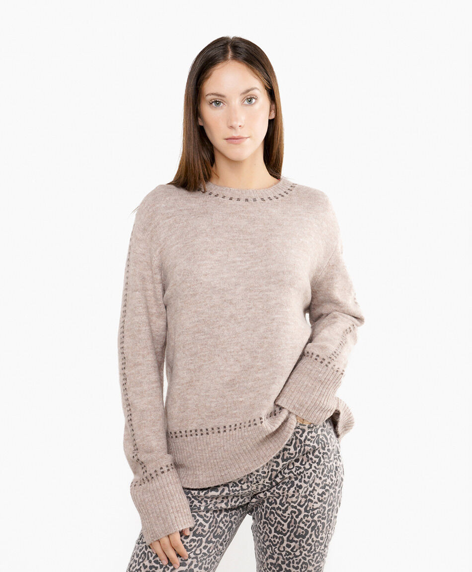 Sweater mujer cuello redondo bordado