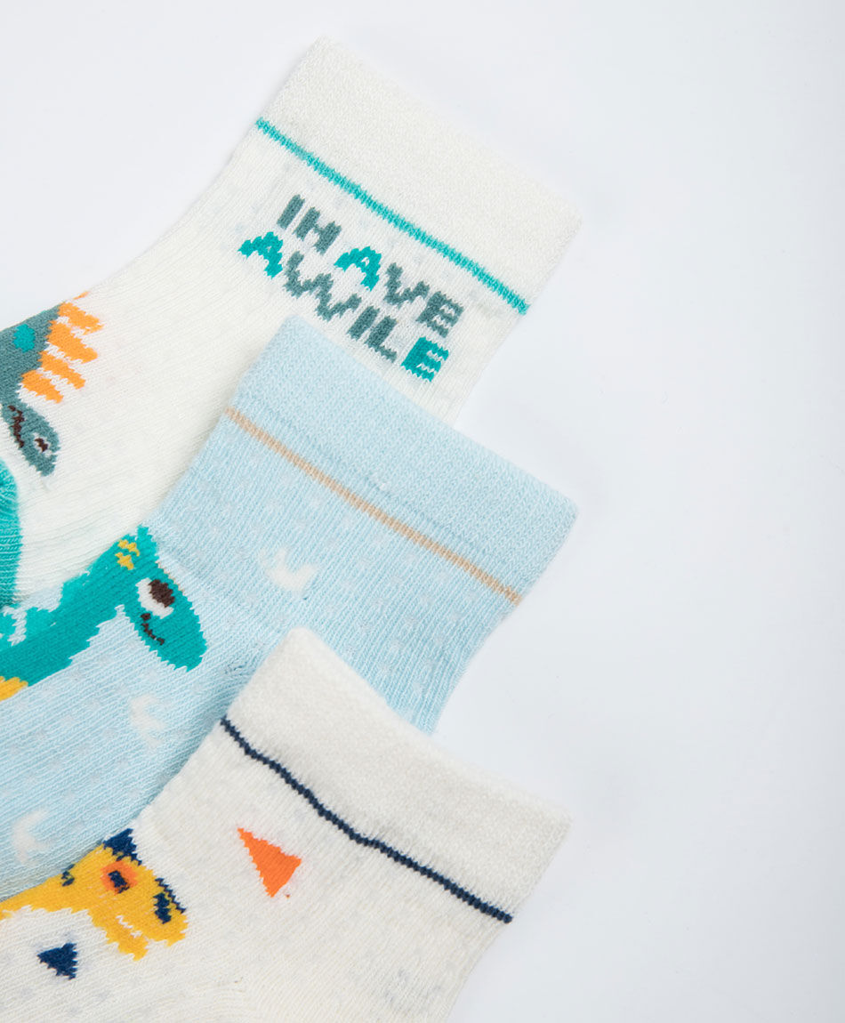 Pack 3 calcetines beb&eacute; dinosaurios