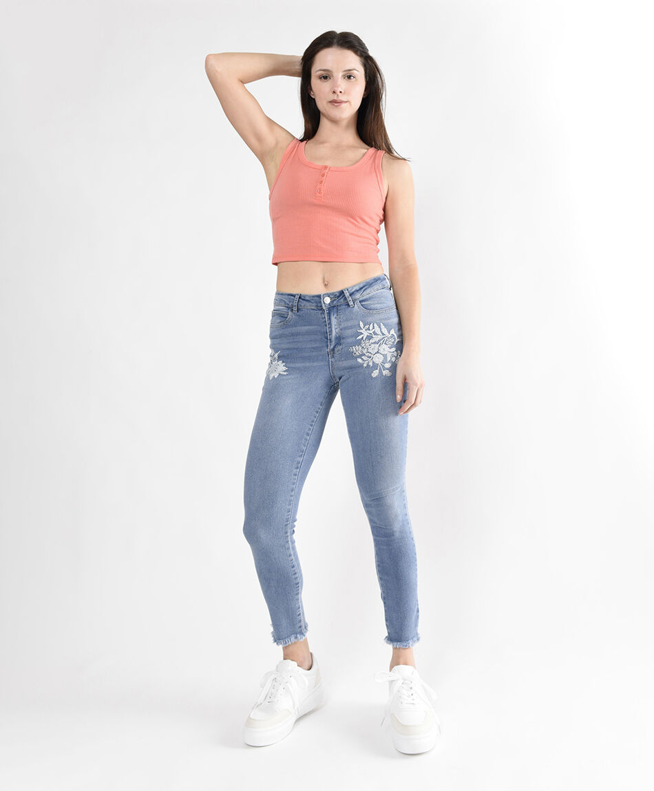 Jeans mujer bordados skinny fit