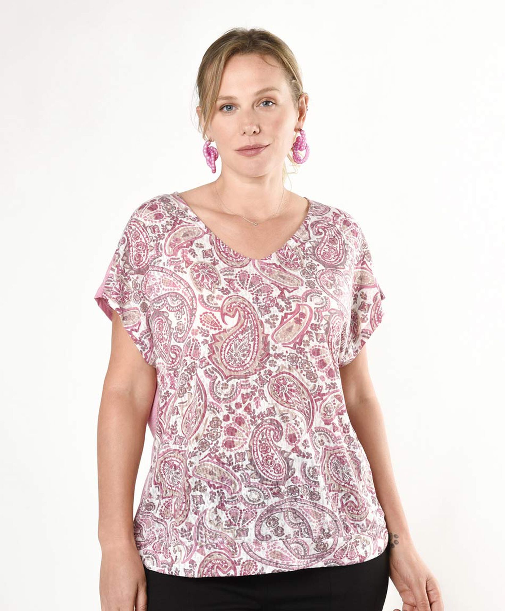 Polera mujer mix estampada rosada Polera mujer mix estampada rosada