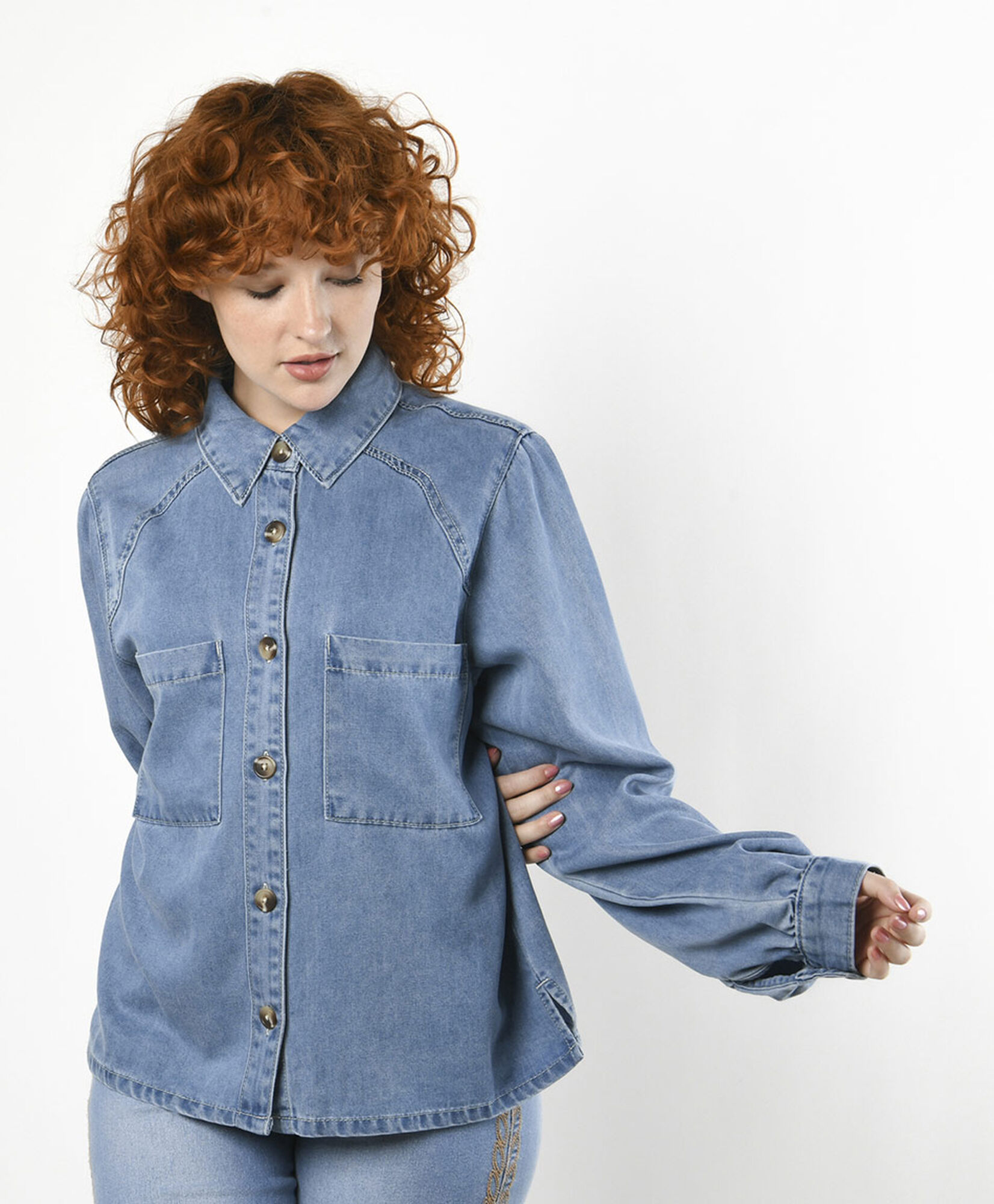 Blusa mujer denim doble bolsillo Blusa mujer denim doble bolsillo