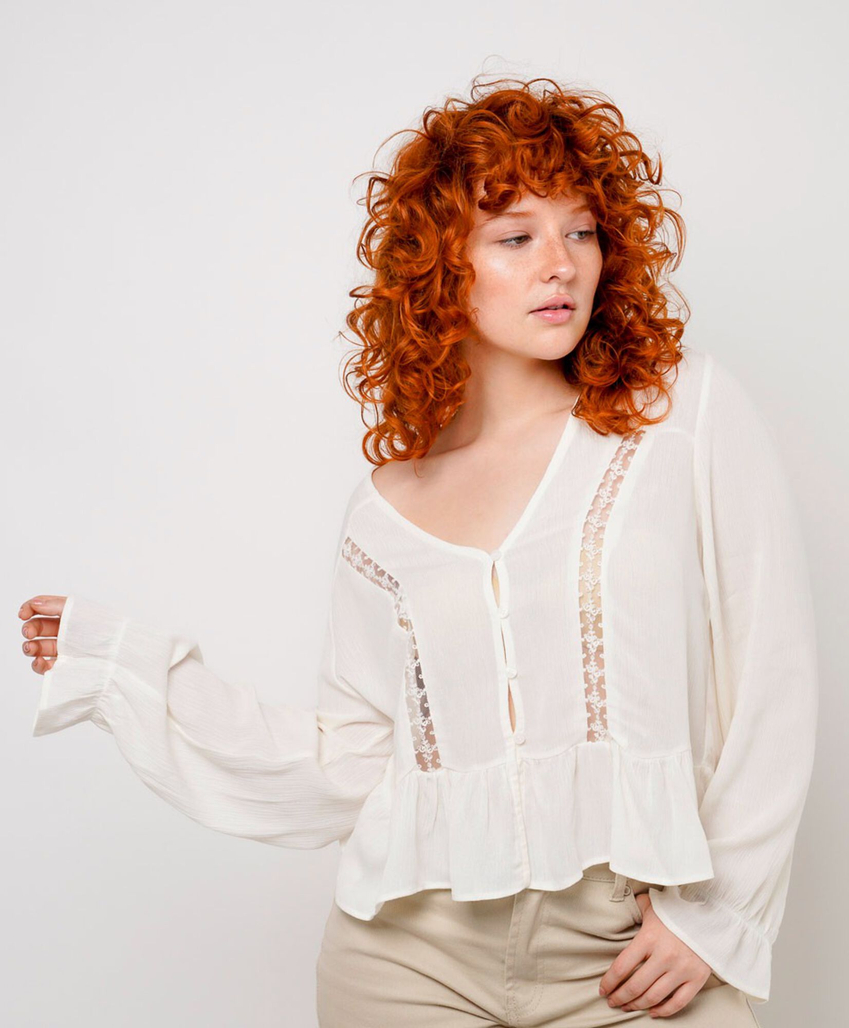 Blusa mujer encaje vuelitos cintura Blusa mujer encaje vuelitos cintura