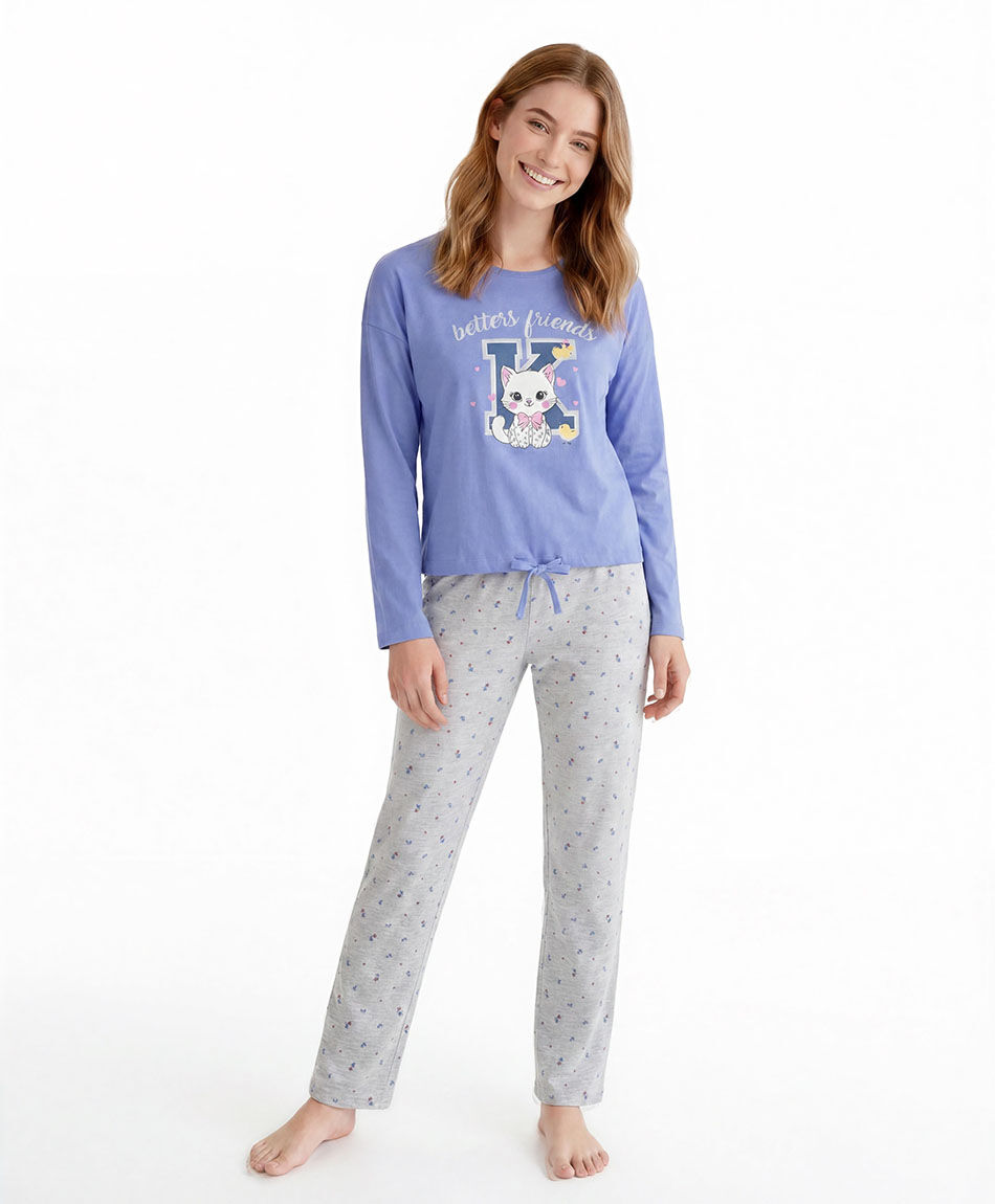 Pijama mujer jersey gatito lazo