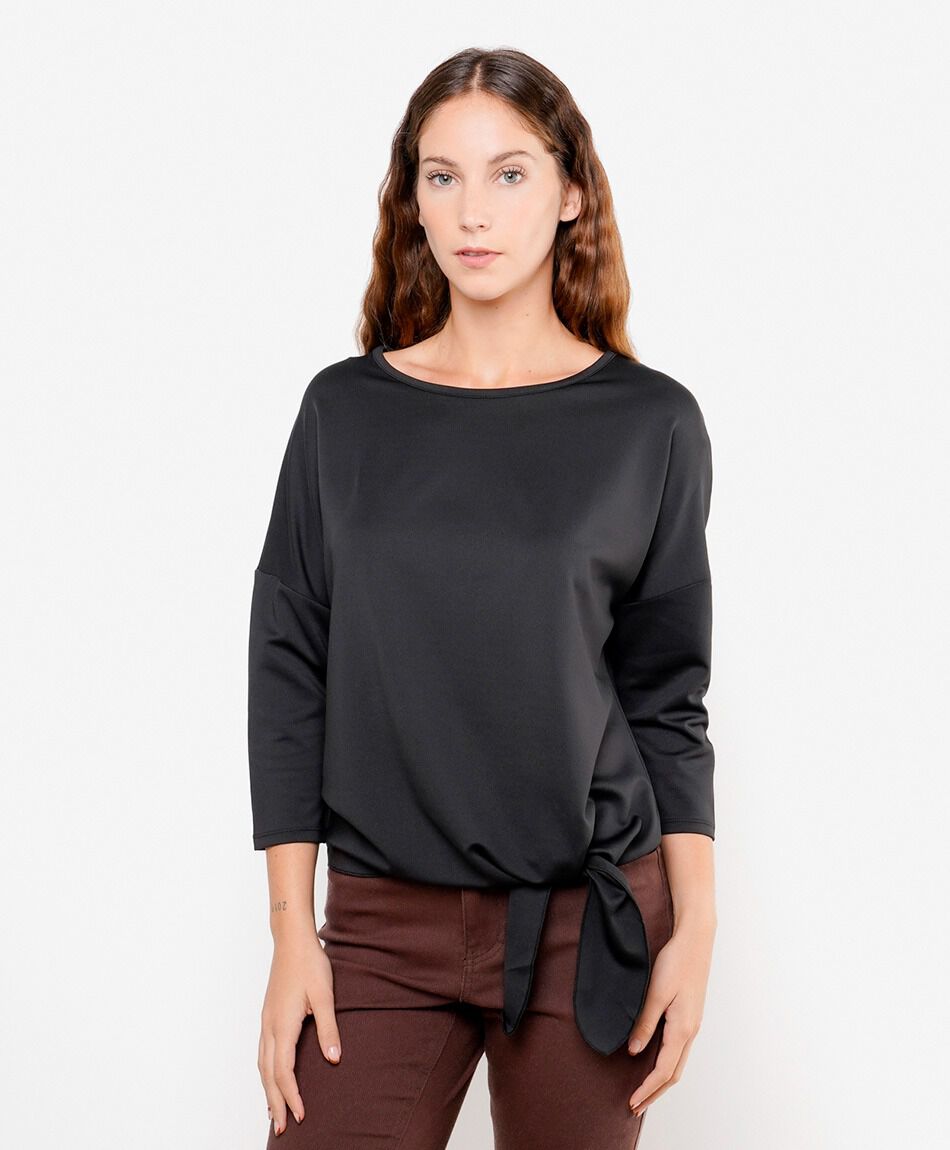 Polera mujer nudo lateral negro