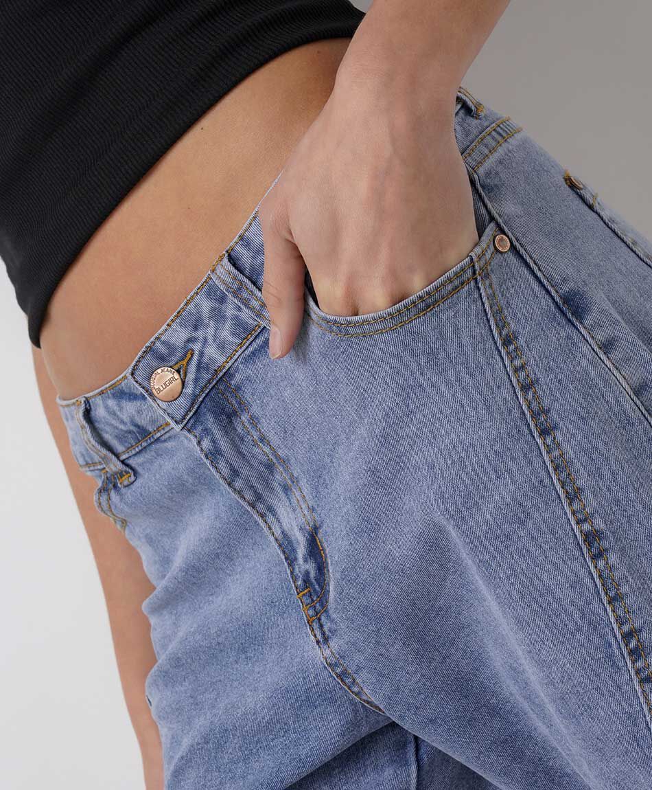 Jeans mujer wide leg costuras bolsillo