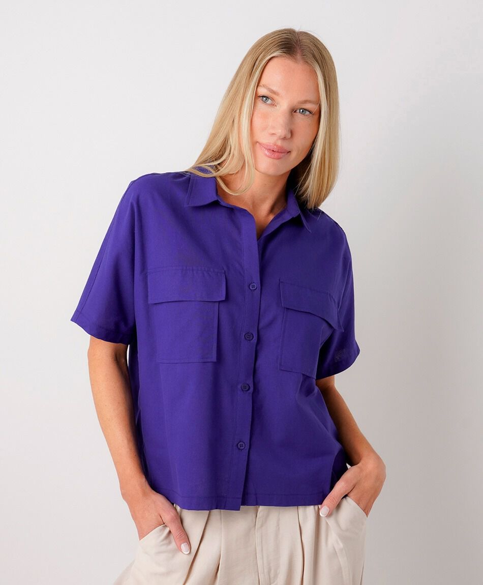 Blusa mujer lino bolsillos