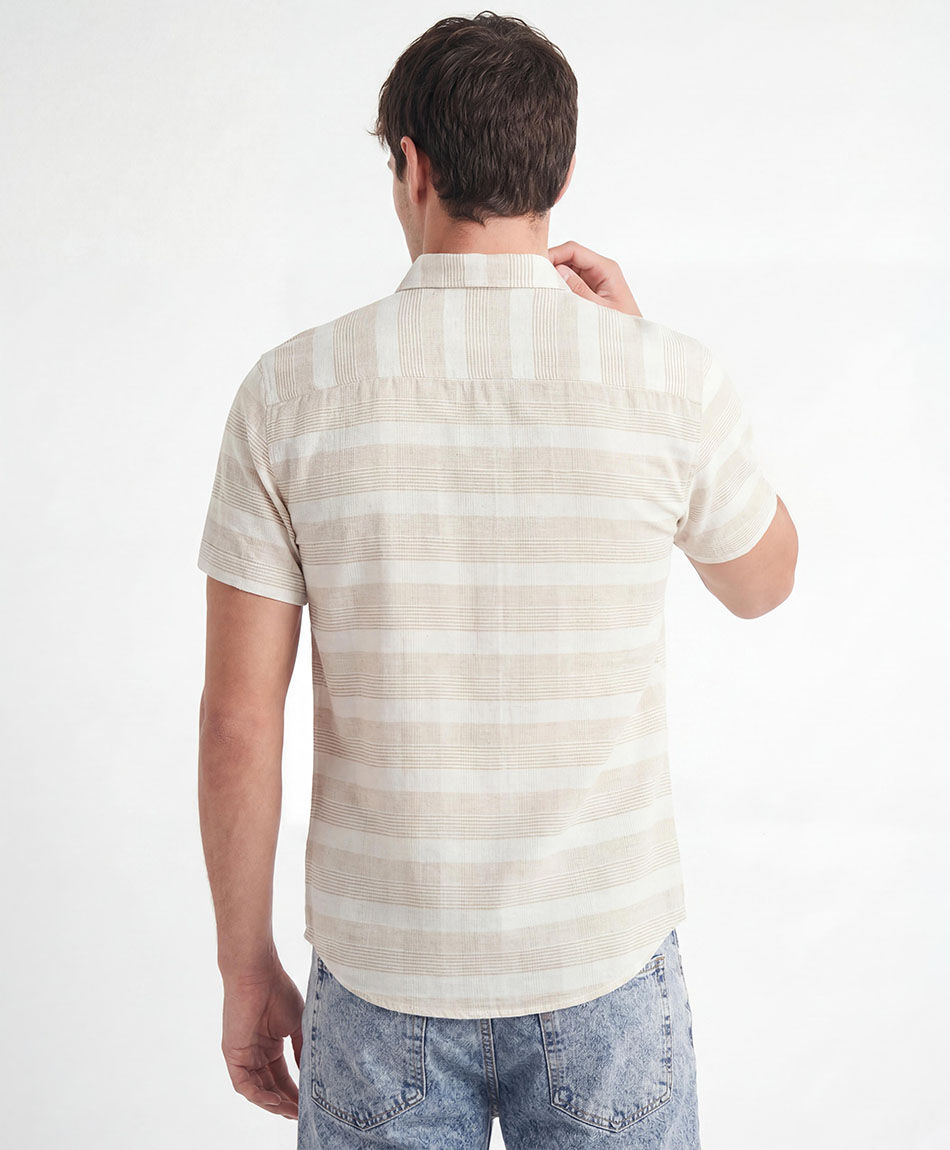 Camisa hombre l&iacute;neas doble lino