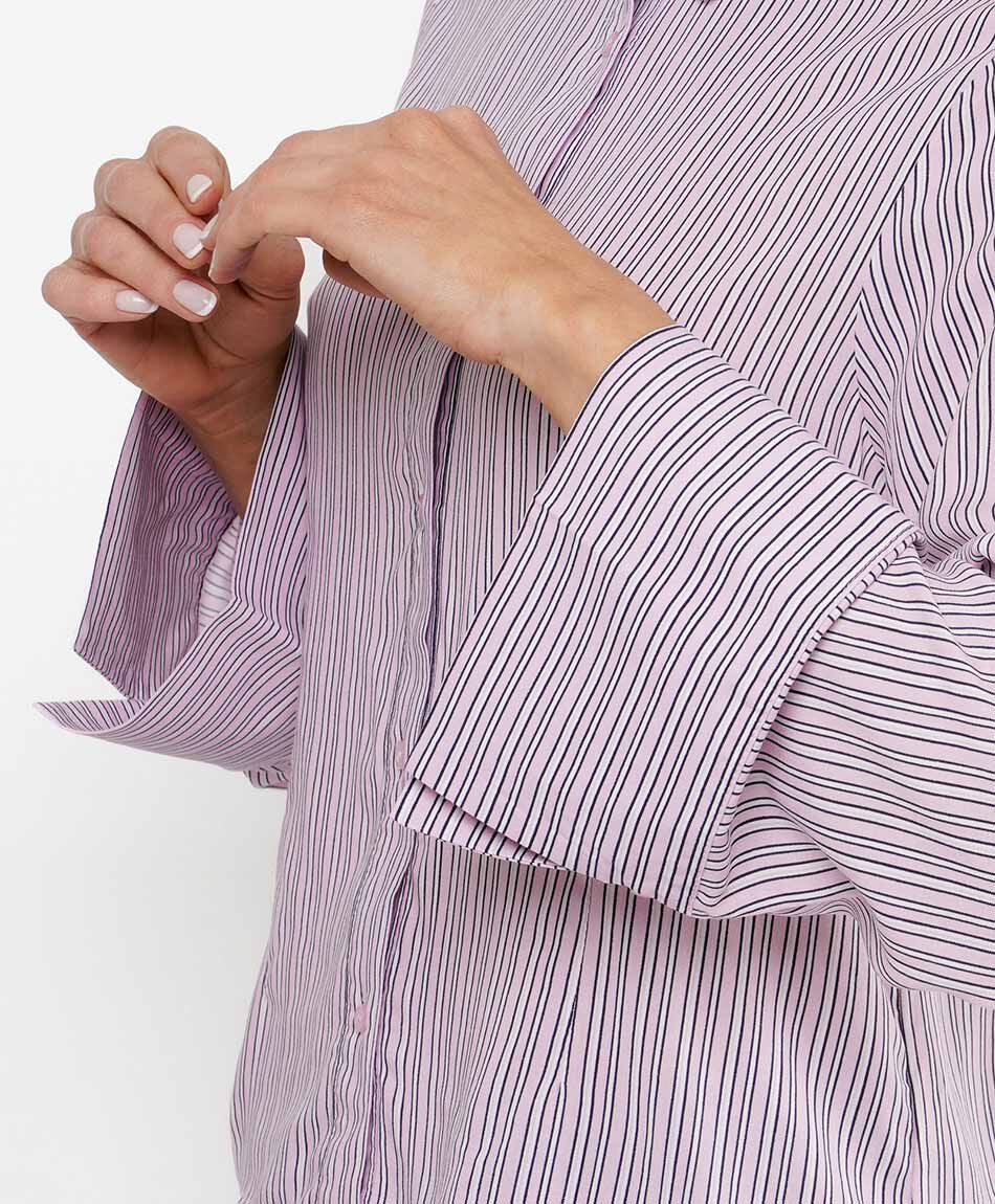 Blusa mujer l&iacute;neas manga ancha rosada