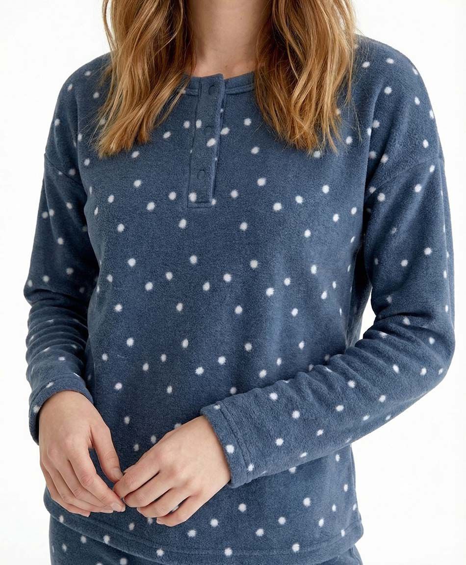 Pijama mujer polar lunares white