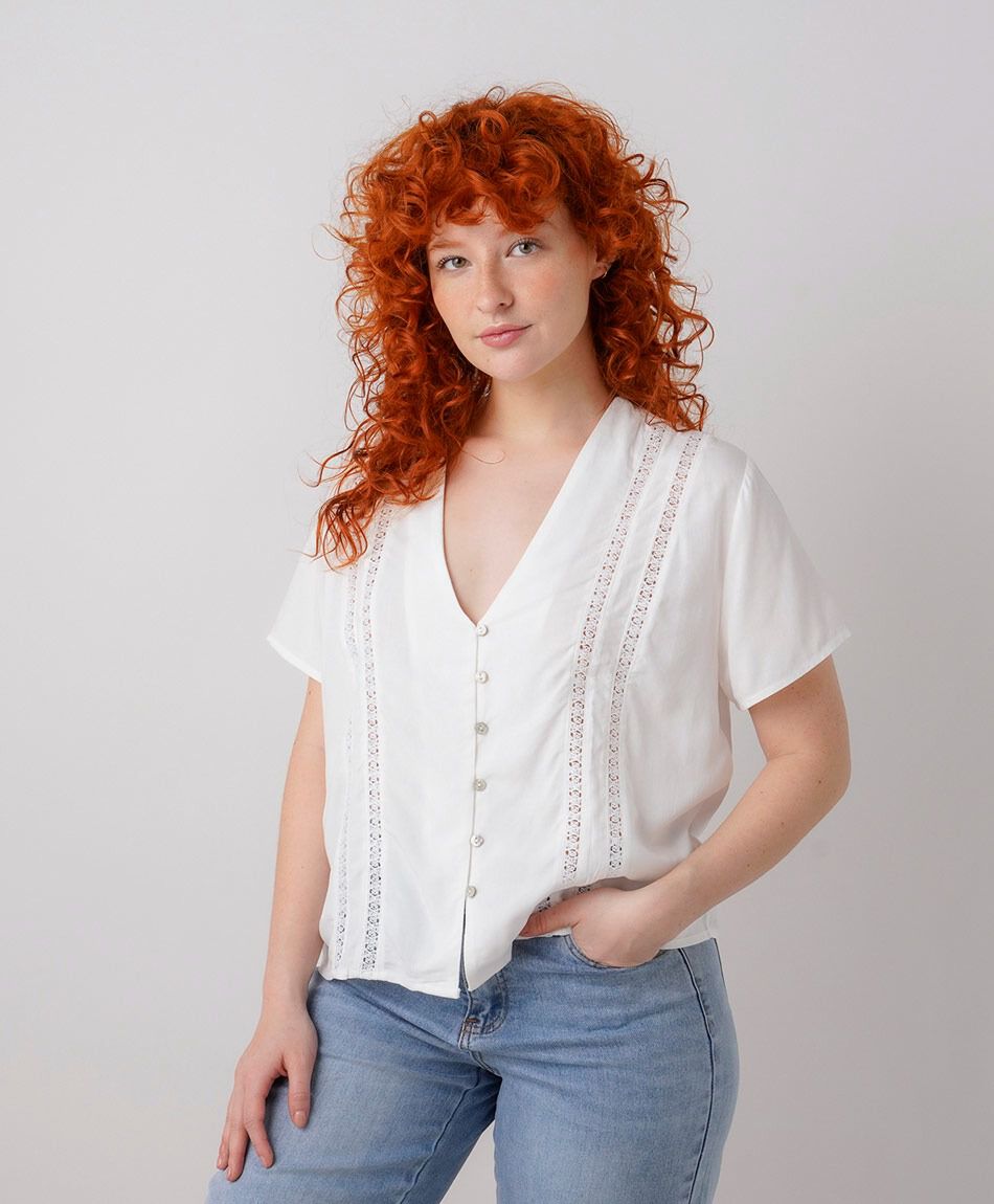Blusa mujer l&iacute;neas encaje