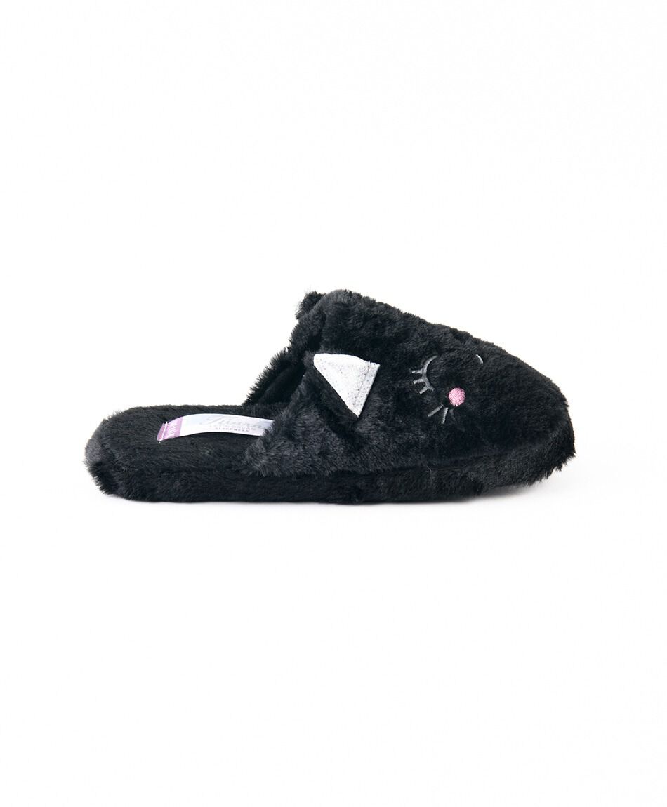 Pantufla mujer gato negro