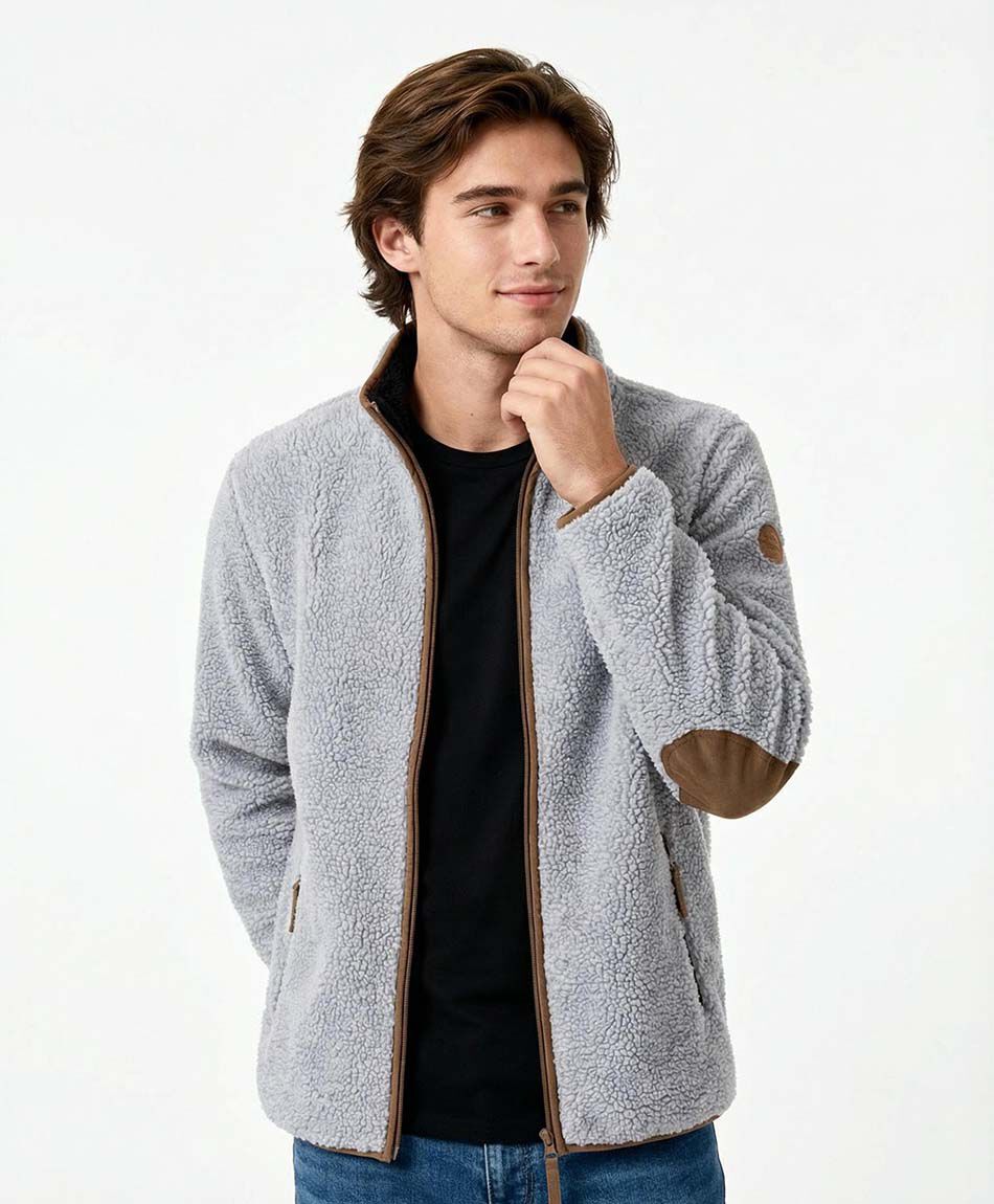 Chaqueta hombre polar sherpa gris