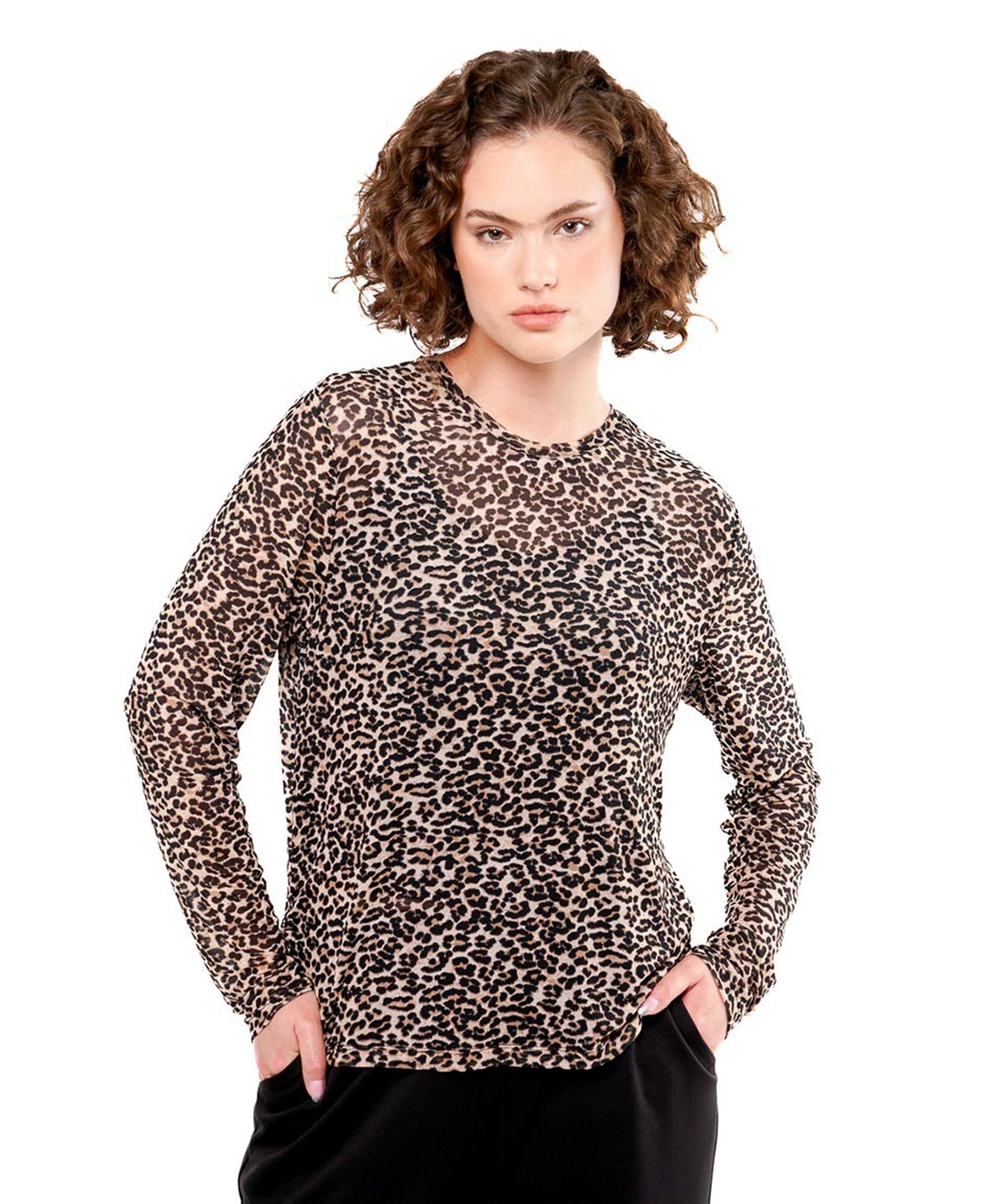 Polera mujer print mesh café Polera mujer print mesh café