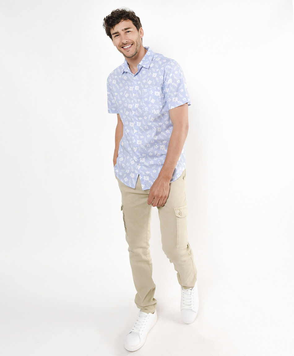 Camisa hombre floreada celeste