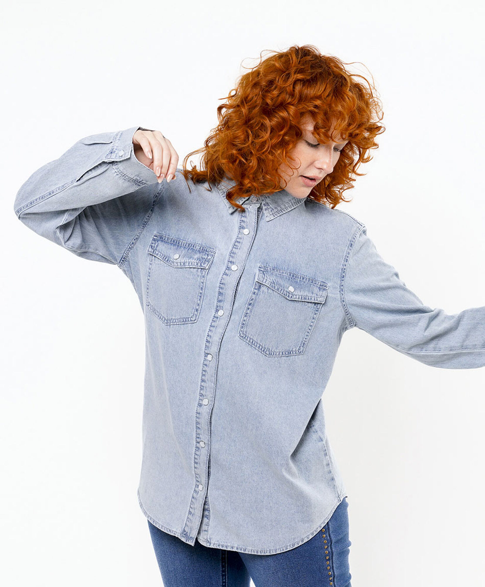Blusa mujer denim bolsillos botones Blusa mujer denim bolsillos botones