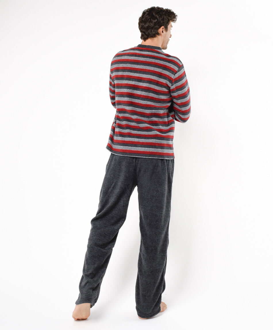 Pijama hombre polar rayas y botones