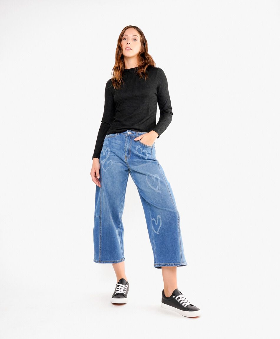 Jeans mujer wide leg corazones