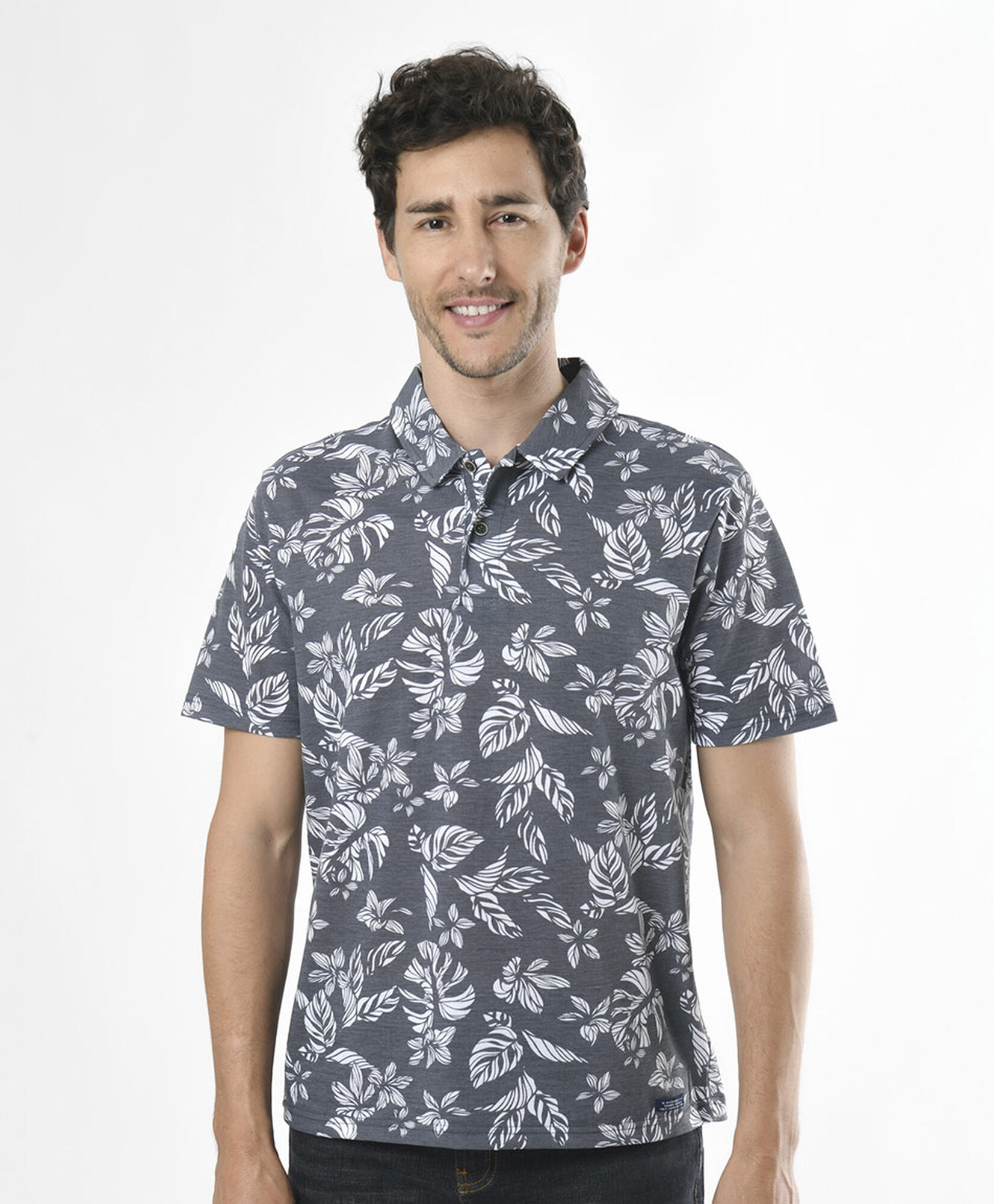 Polera hombre floral cuello piqué Polera hombre floral cuello piqué
