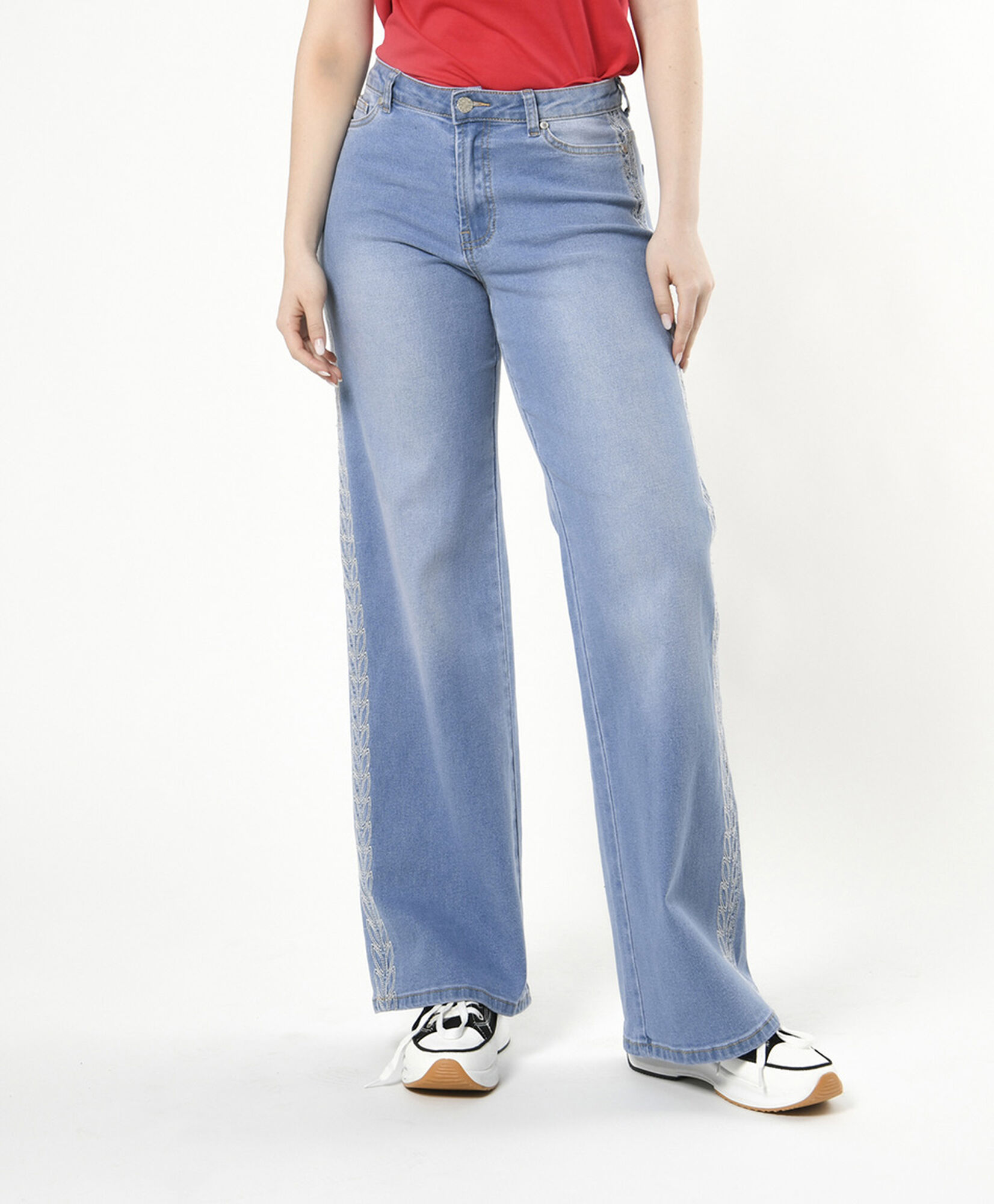 Jeans mujer hojas bordadas wide Jeans mujer hojas bordadas wide