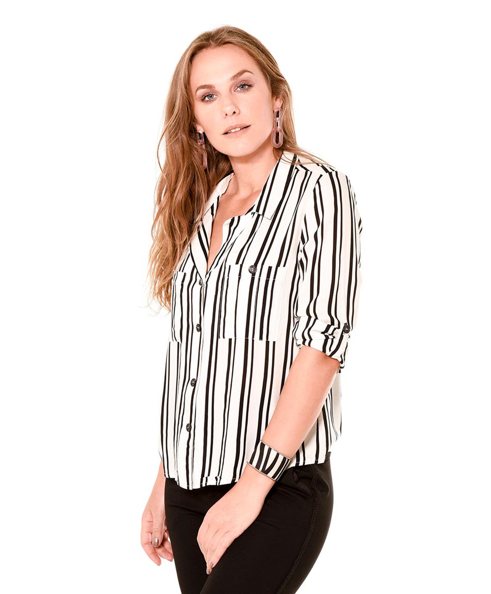 Blusa listas bolsillo parche Blusa listas bolsillo parche