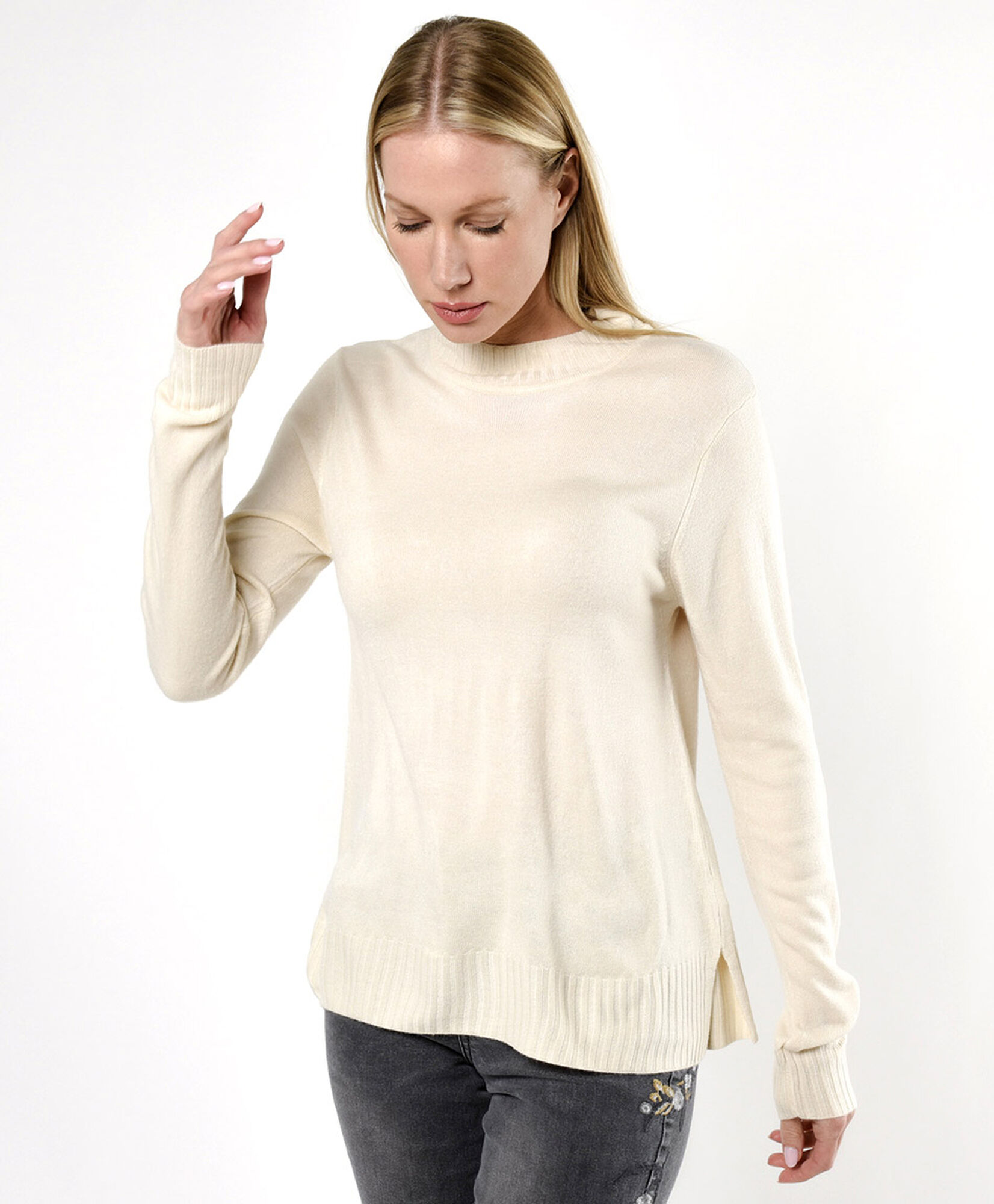 Sweater mujer pretina acanalada beige Sweater mujer pretina acanalada beige