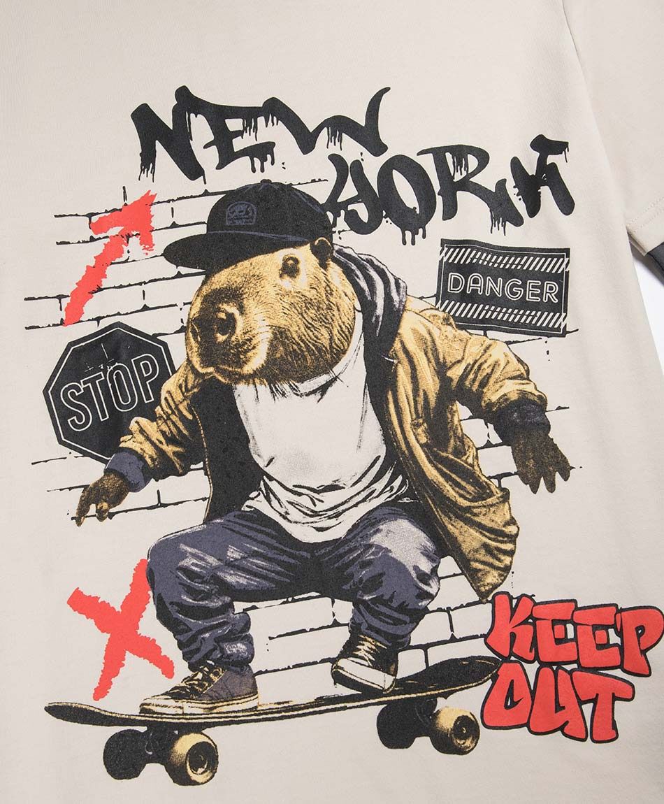 Polera ni&ntilde;o manga larga capibara skate