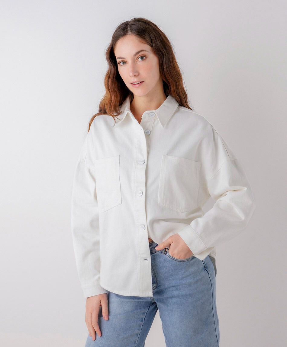 Blusa mujer denim oversize blanca