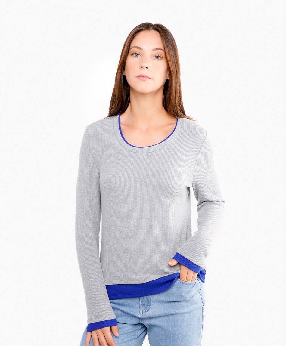 Polera mujer contraste azul