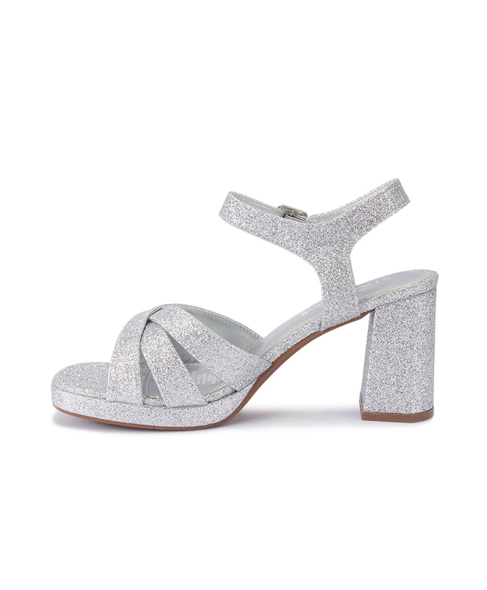 Sandalia mujer taco medio silver