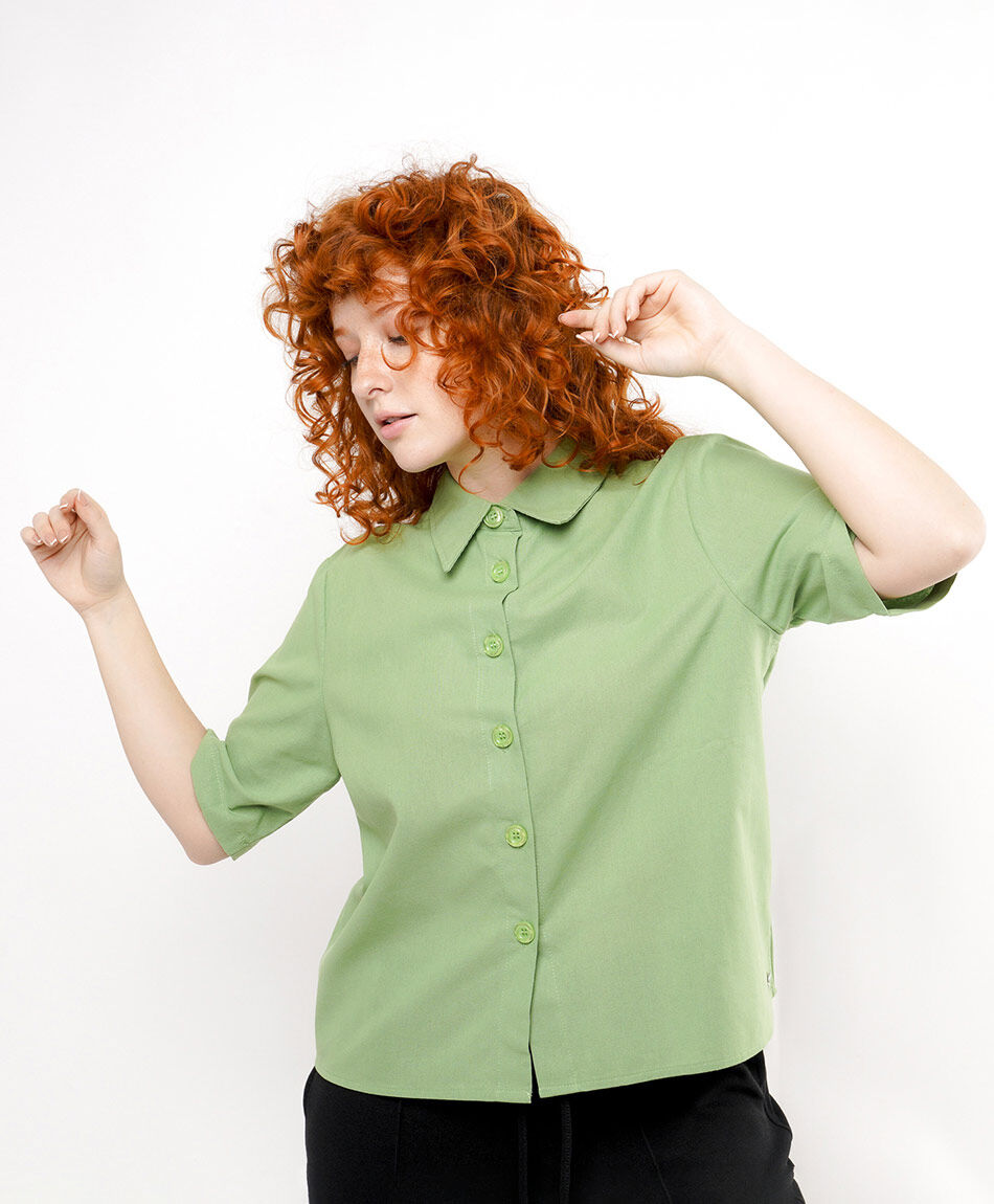 Blusa mujer lisa verde lino