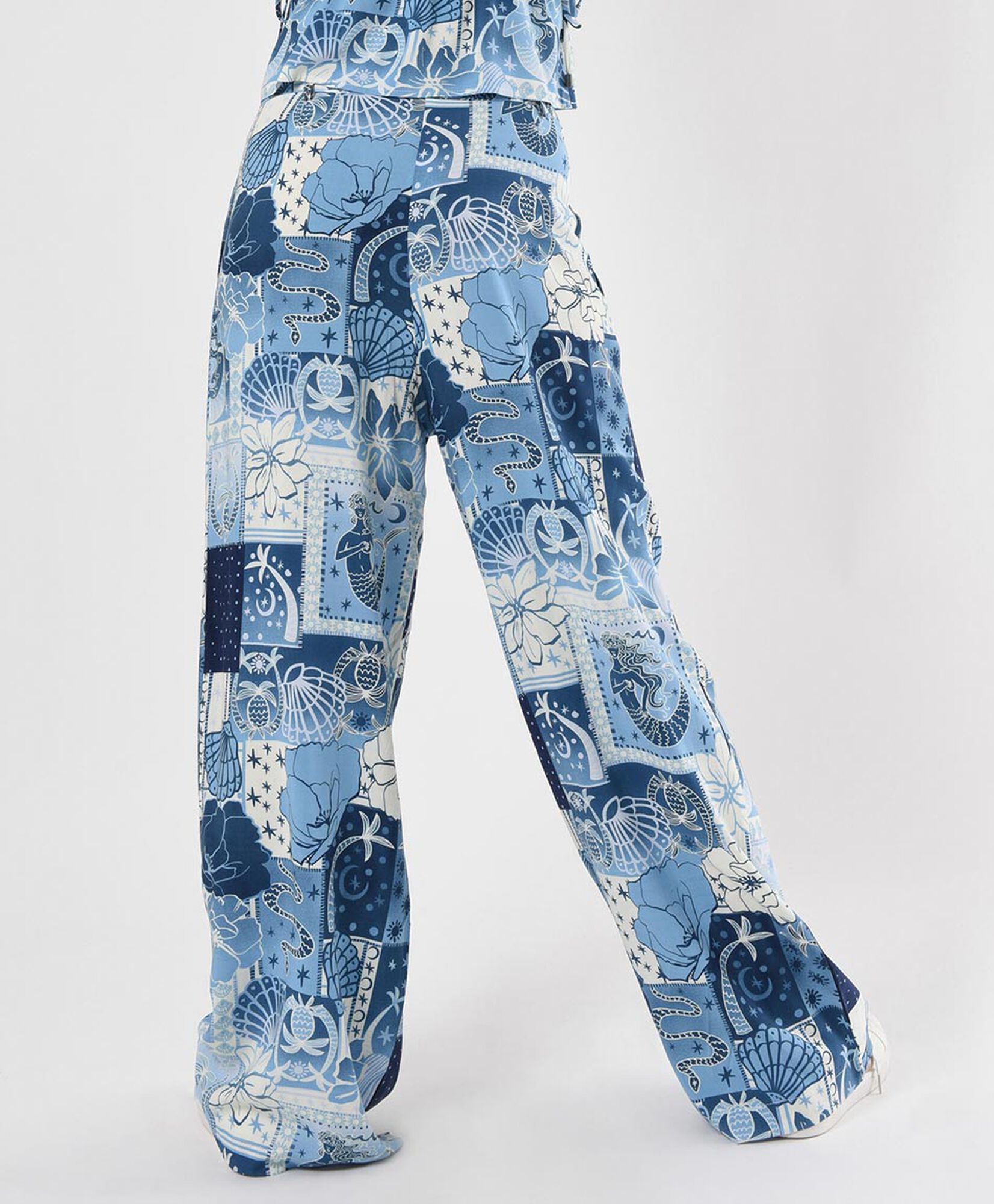Pantalón mujer estampado marino wide Pantalón mujer estampado marino wide
