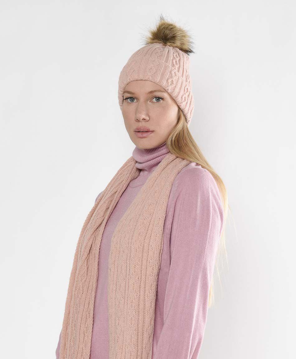 Set mujer gorro + bufanda rosado