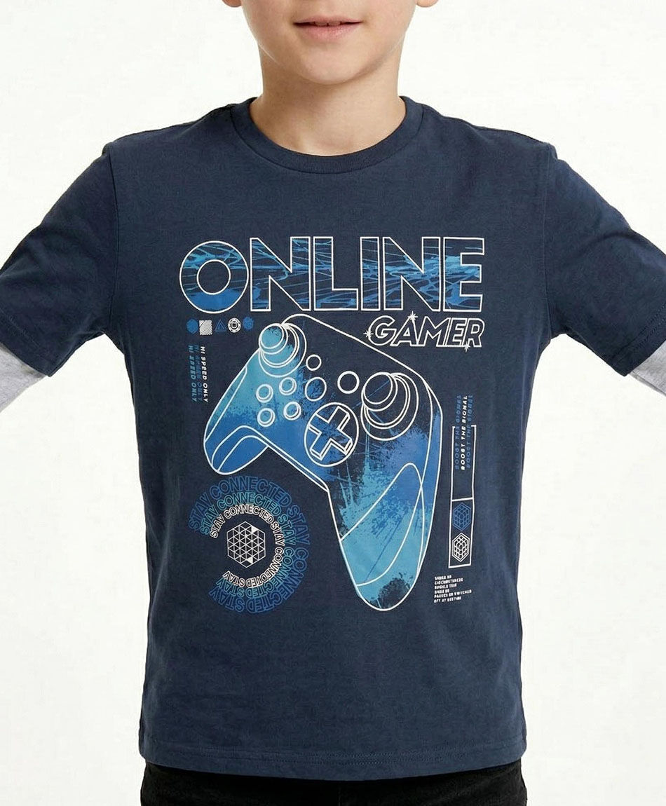 Polera ni&ntilde;o estampado gamer