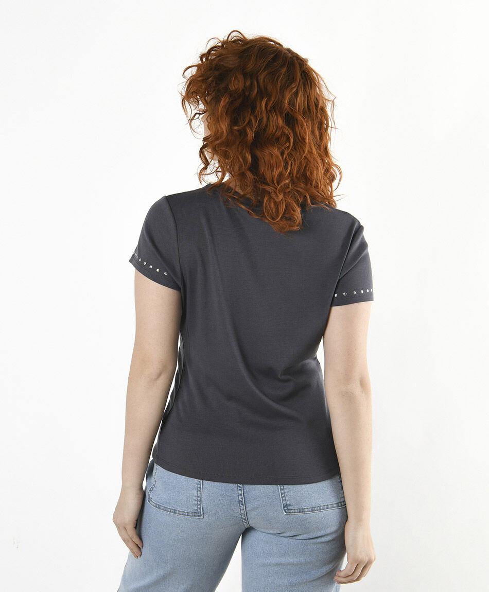Polera mujer lisa brillos ajustada gris