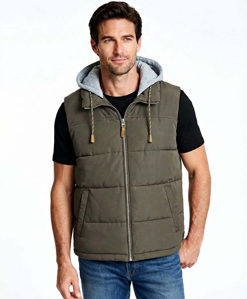 Parka hombre sin mangas con gorro green