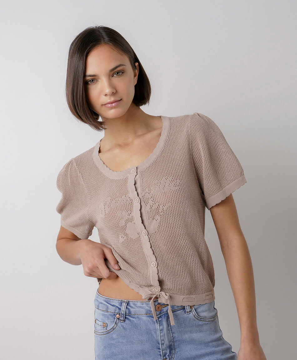 Cardigan mujer calado lazo print